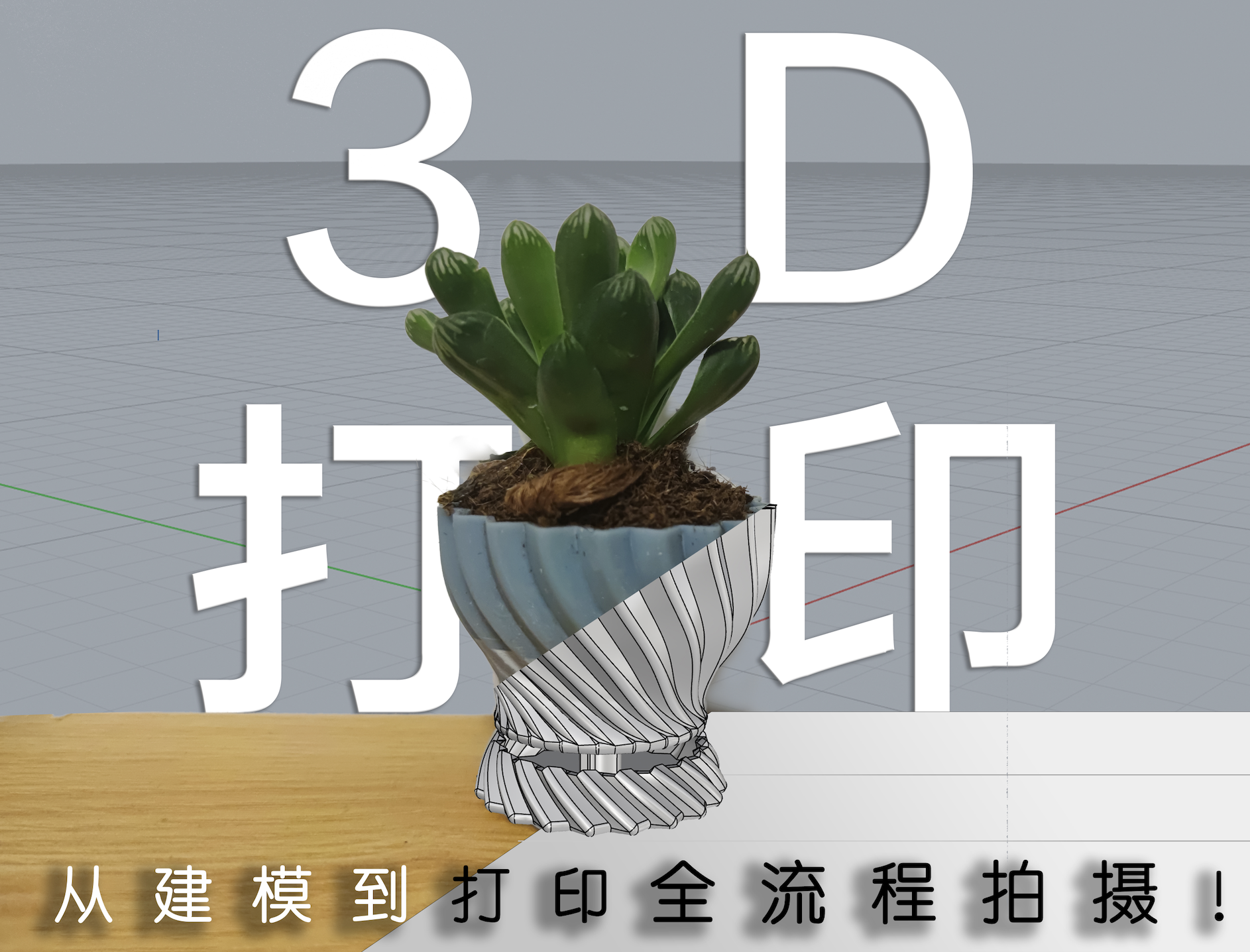3D打印多肉花盆，全程录制